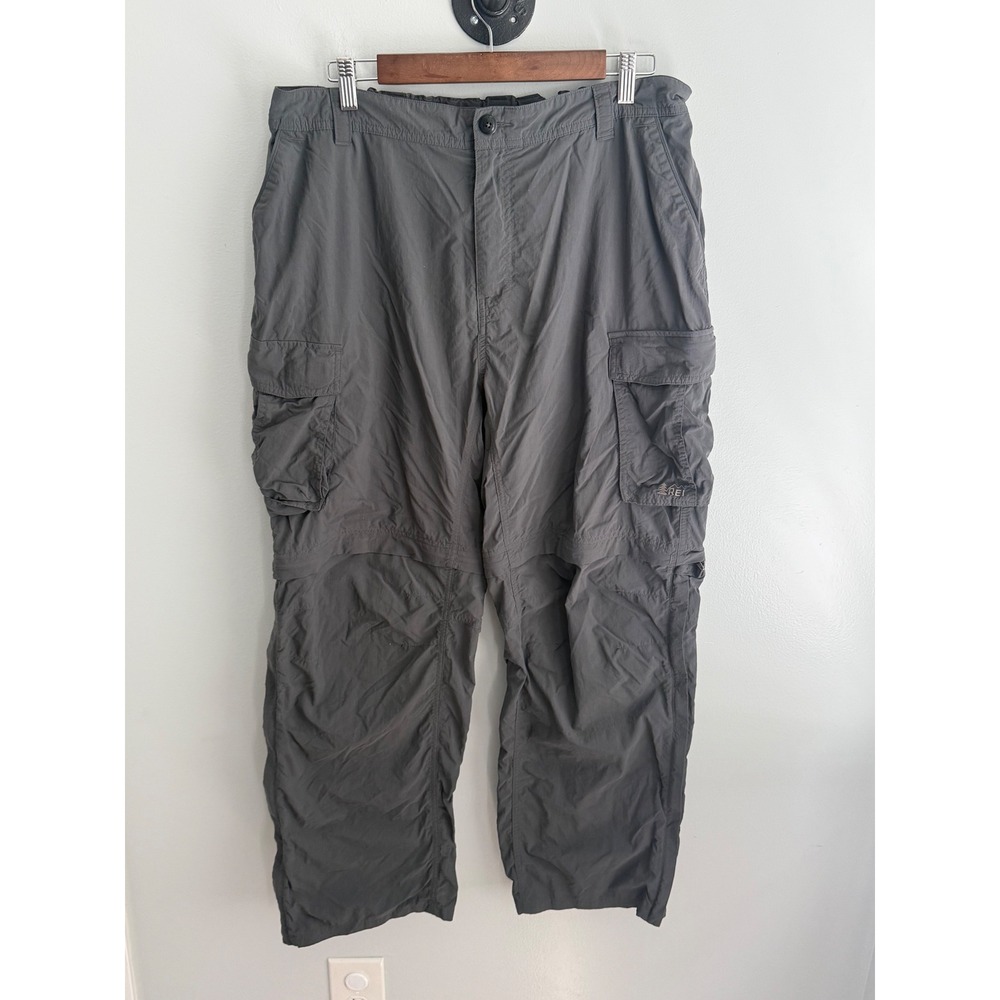 REI Sahara Convertible Cargo Pants Mens XL Gray Hiking Zip Off Shorts 30 inseam